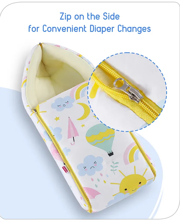 White and Yellow Baby Sleeping Bag with Hood  and Zip