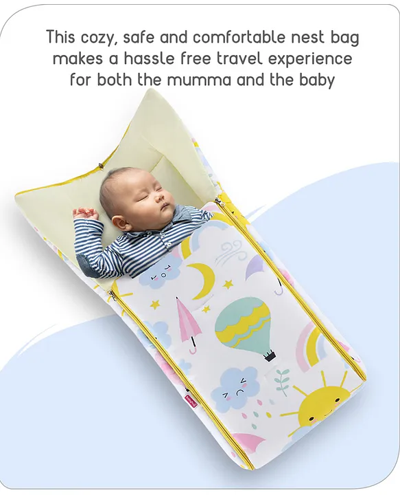 White and Yellow Baby Sleeping Bag with Hood  and Zip