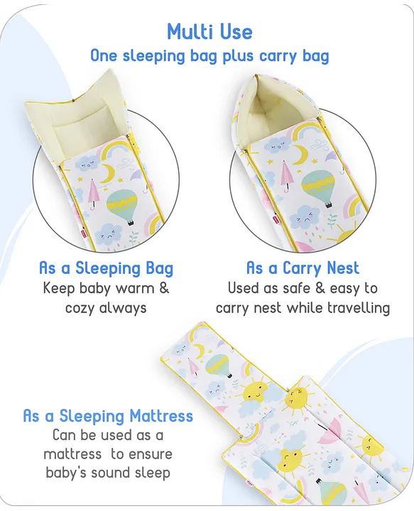 White and Yellow Baby Sleeping Bag with Hood  and Zip