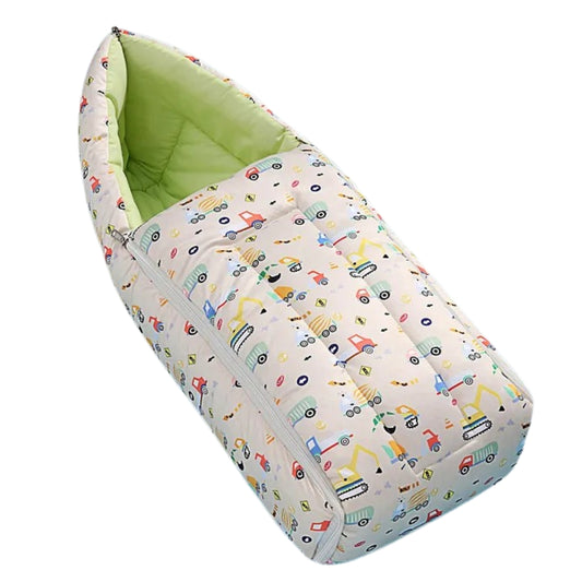 Cream and Light Green Cotton Baby Sleeping Bag with Hood  and Zip