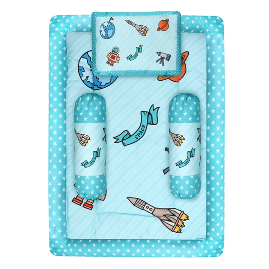 Aqua Blue and Light Blue Cotton Baby Bedding Set with Pillow and Bolsters