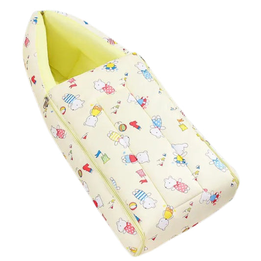 Cream and Yellow Cotton Baby Sleeping Bag with Hood  and Zip