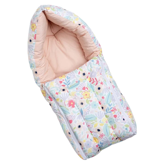 White and Pale Pink Baby Sleeping Bag with Hood  and Zip