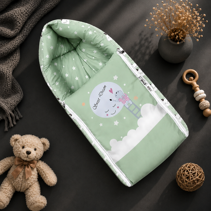 Sage Green Cotton Baby Sleeping Bag with Hood and Zip