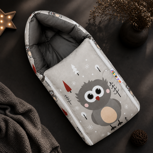 Grey and Dark Grey Cotton Baby Sleeping Bag with Hood and Zip