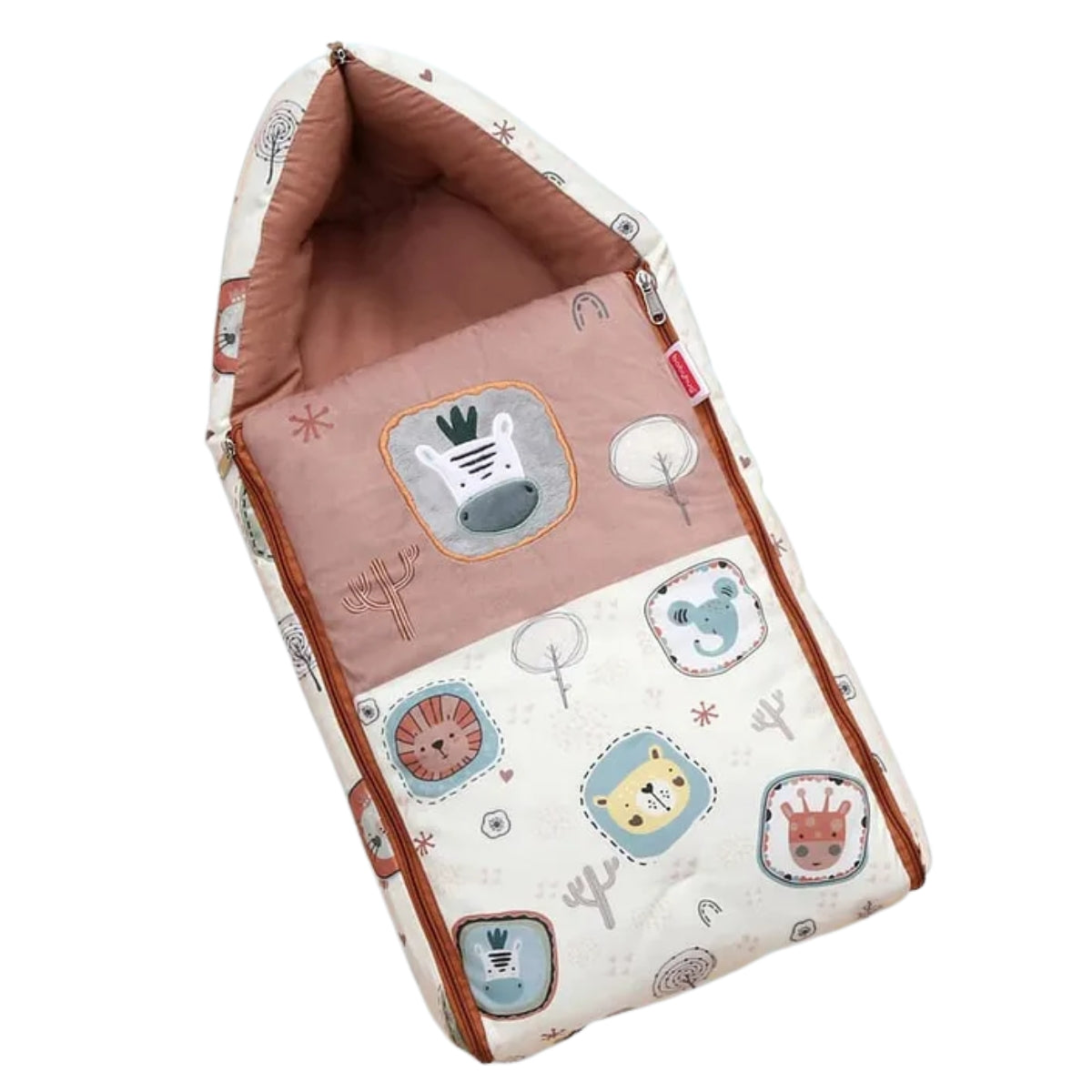 Cream and Dusty Rose Baby Sleeping Bag with Hood  and Zip