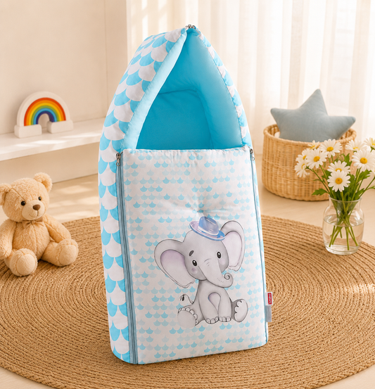 Light Blue and Teal Baby Sleeping Bag with Hood  and Zip