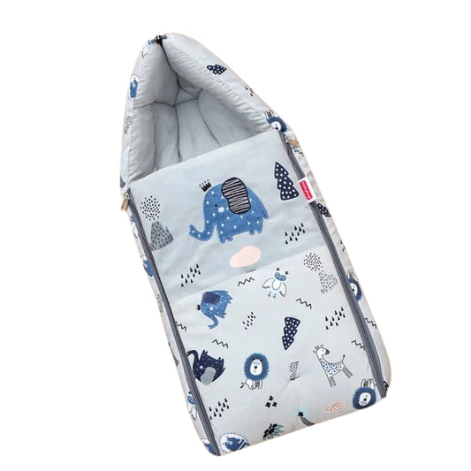Light Blue-Grey Cotton Baby Sleeping Bag with Hood  and Zip