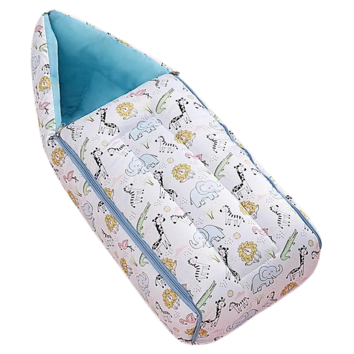 White and Teal cotton Baby Sleeping Bag with Hood  and Zip