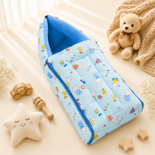 Light Blue Baby Sleeping Bag with Hood  and Zip