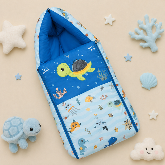 Blue and Light Blue Baby Sleeping Bag with Hood  and Zip