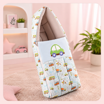 Green Car Print Baby Carry Nest Portable Baby Bed & Sleeping Bag