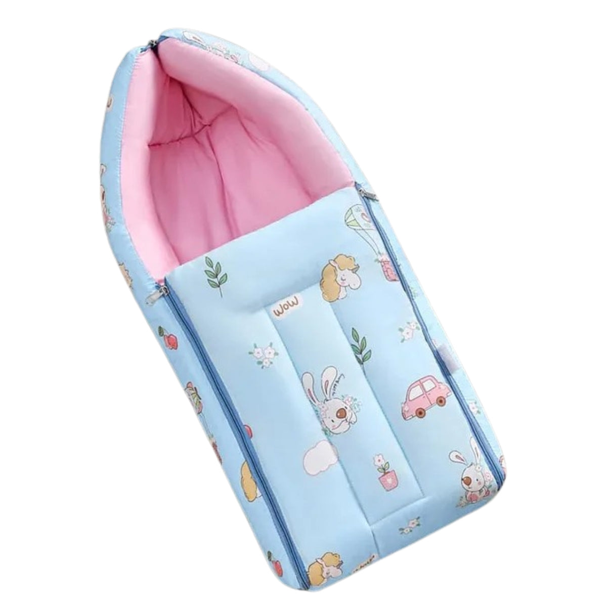 Light Blue and Pink Baby Sleeping Bag with Hood  and Zip