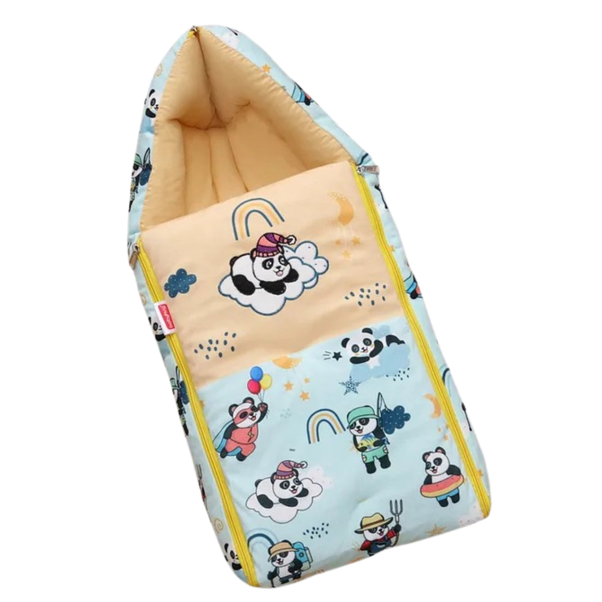 Light Blue and Cream Baby Sleeping Bag with Hood  and Zip