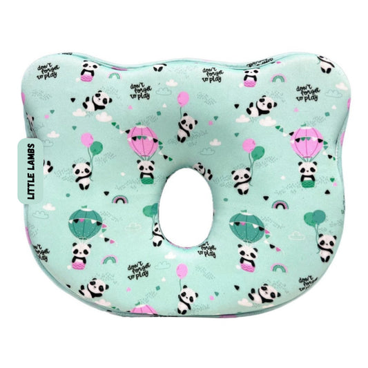 Mint Green Panda and Hot Air Balloon Print Memory Foam Cotton Baby Pillow