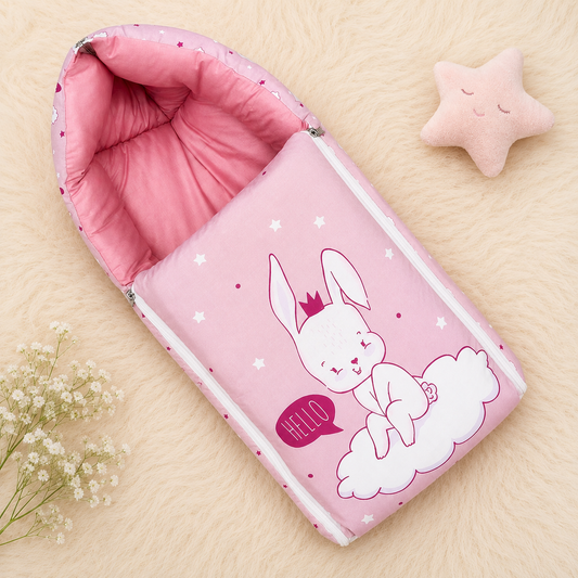 Pink and White Baby Sleeping Bag with Hood  and Zip