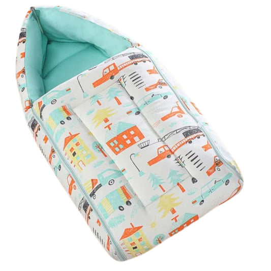 White and Mint Baby Sleeping Bag with Hood  and Zip