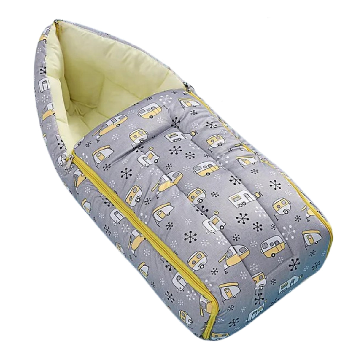 Grey and Pale Yellow Baby Sleeping Bag with Hood  and Zip