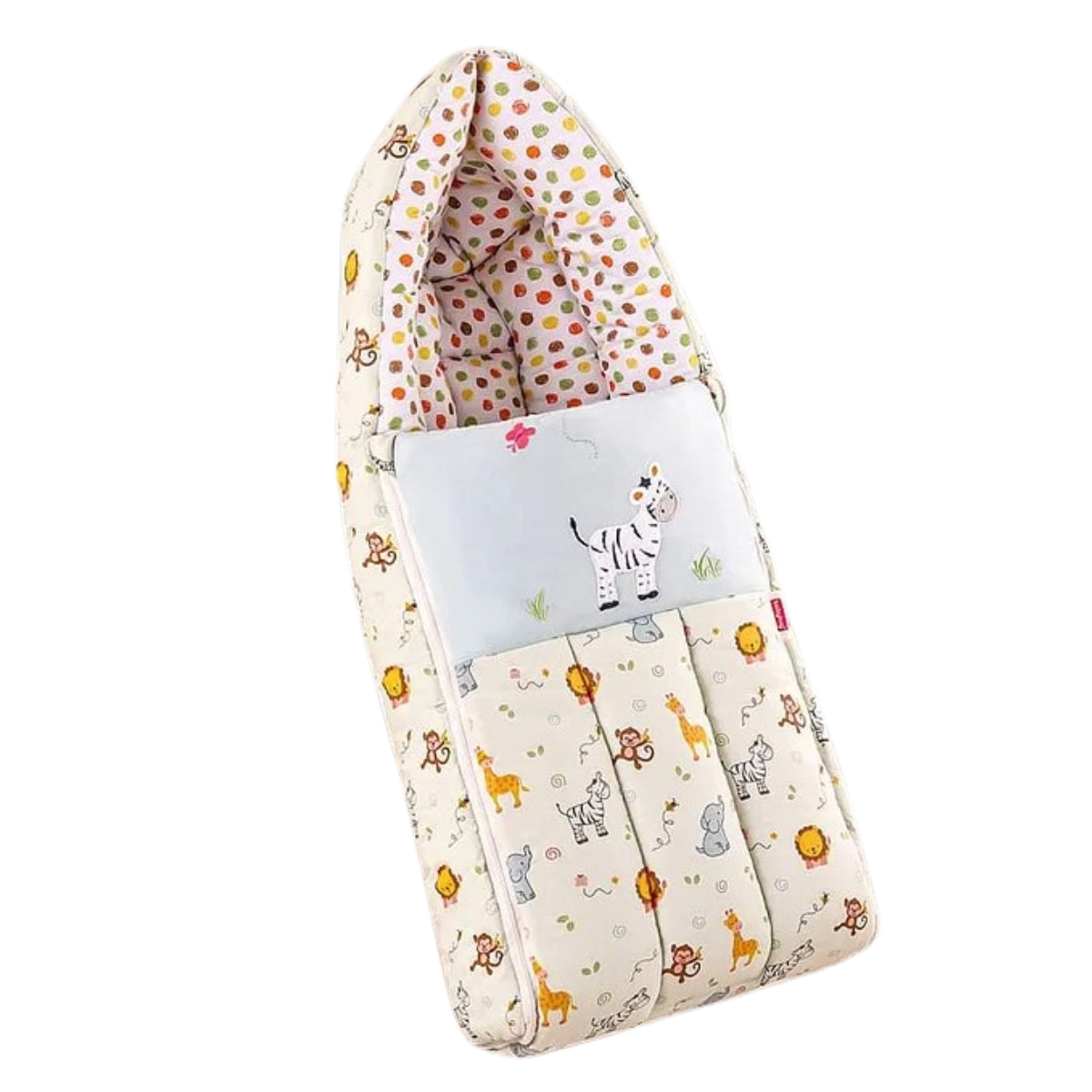 Cream and Light Blue Baby Sleeping Bag with Hood  and Zip