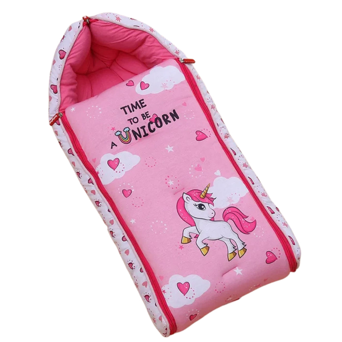 Pink and White Cotton Baby Sleeping Bag with Hood  and Zip