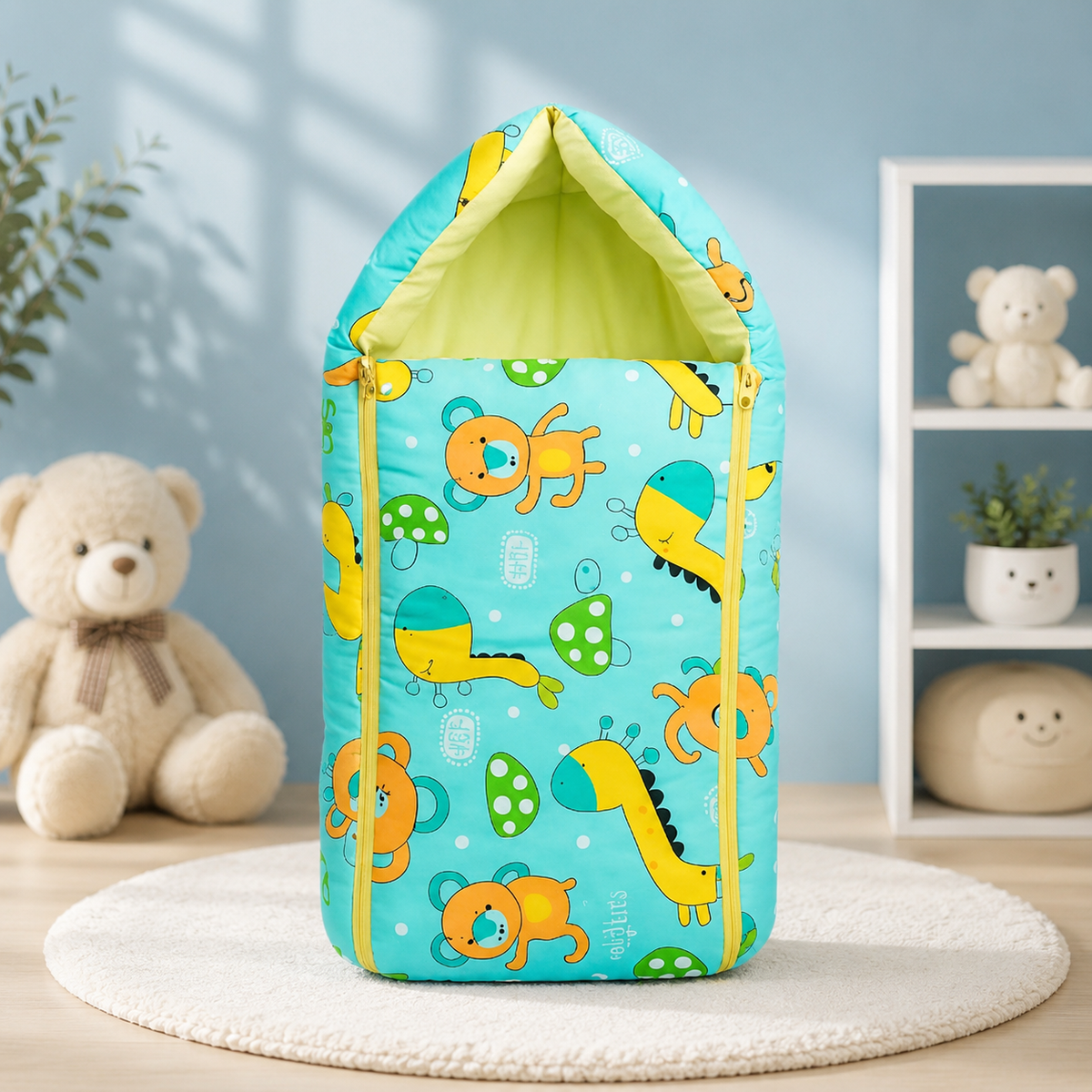 Turquoise Dinosaur Print Baby Carry Nest Soft Padded Baby Sleeping