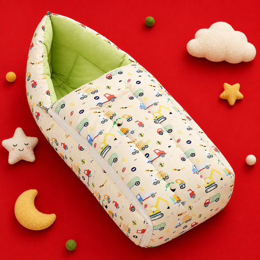 Light Green Cotton Baby Sleeping Bag with Hood  and Zip