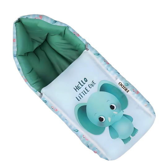 Light Blue and Emerald Green Cotton Baby Sleeping Bag with Hood and Zip