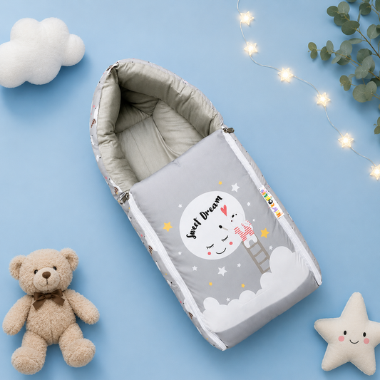 Light Grey Cotton Baby Sleeping Bag with Hood and Zip