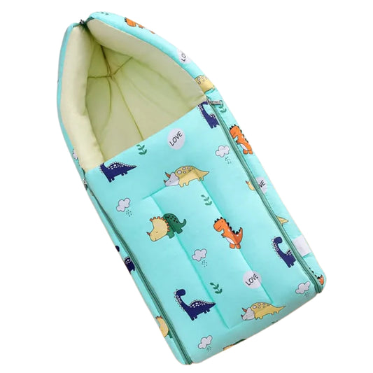 Mint Green and Yellow Cotton Baby Sleeping Bag with Hood  and Zip