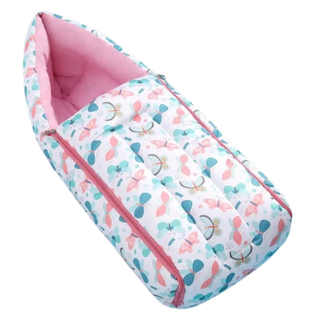 White and Pink Cotton Baby Sleeping Bag with Hood  and Zip