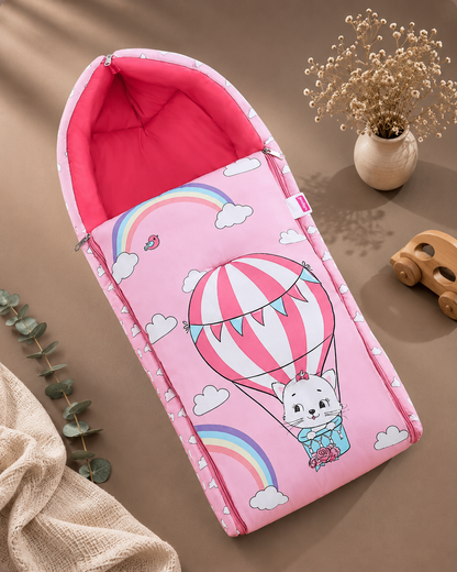 Pink Rainbow Cat Print Soft Padded Baby Sleeping Carry Nest