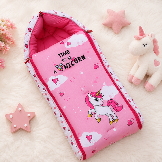 Pink and White Cotton Baby Sleeping Bag with Hood  and Zip