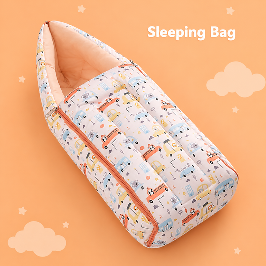 Pale Pink and Peach Baby Sleeping Bag with Hood  and Zip