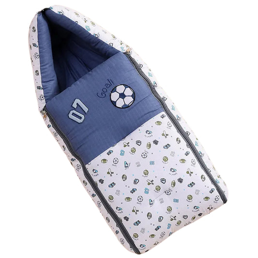 Blue and White Baby Sleeping Bag with Hood  and Zip