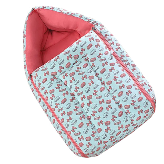 Light Blue and Coral Baby Sleeping Bag with Hood  and Zip