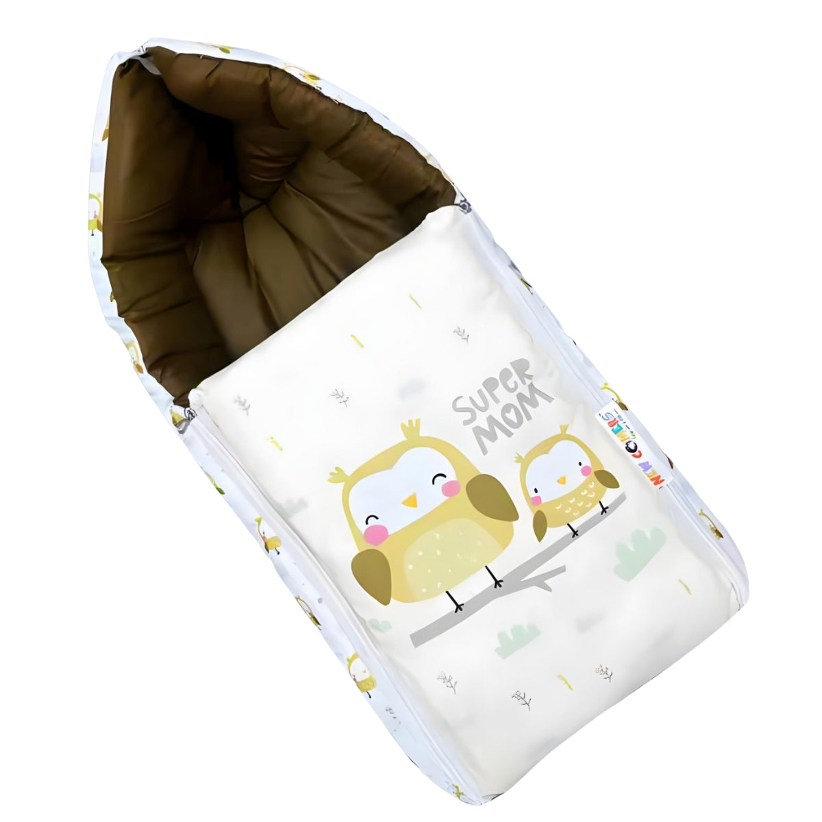 White and Olive Green Baby Sleeping Bag with Hood  and Zip