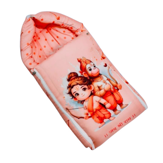 Peach and Orange Cotton Baby Sleeping Bag with Hood and Zip