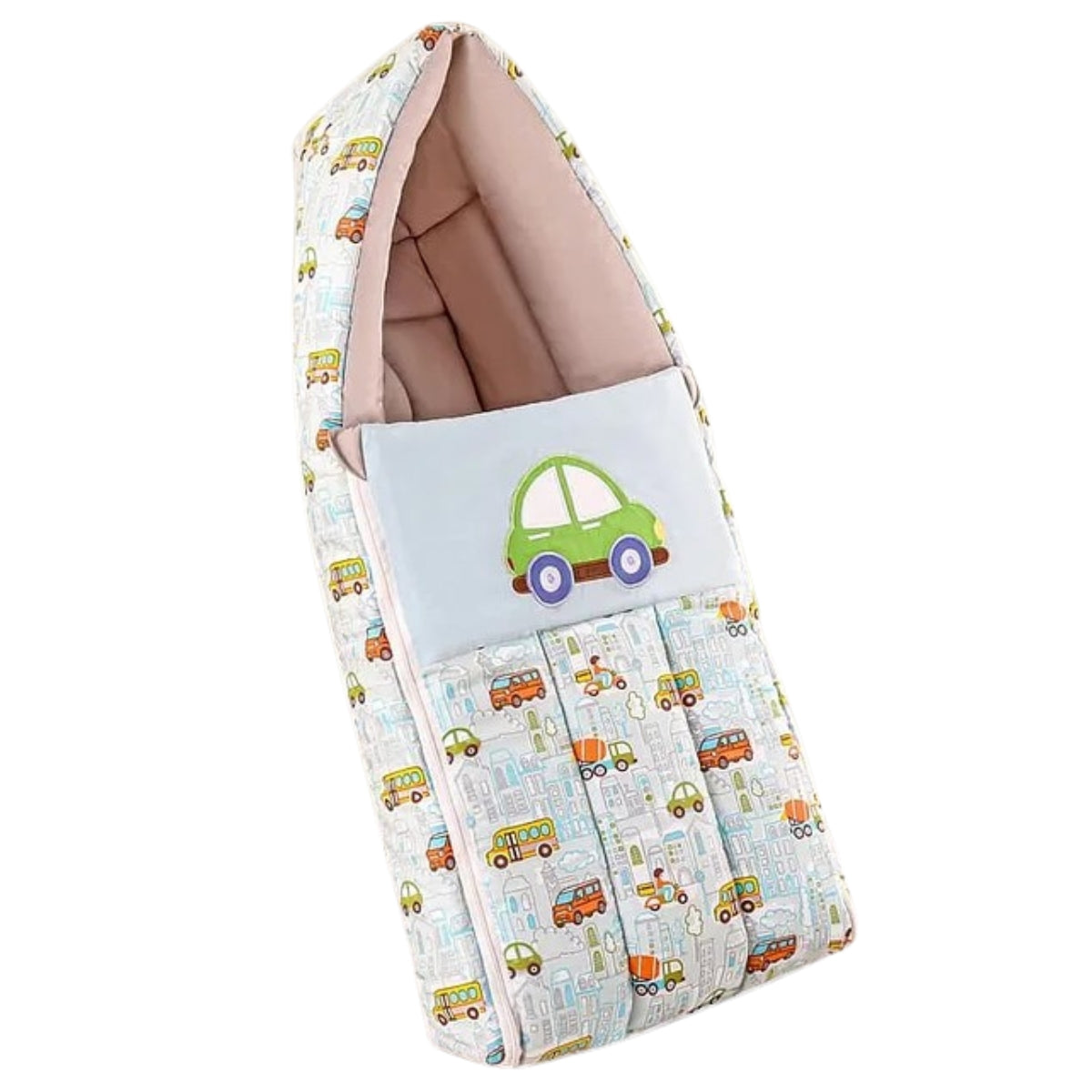 Light Blue and Taupe Baby Sleeping Bag with Hood  and Zip