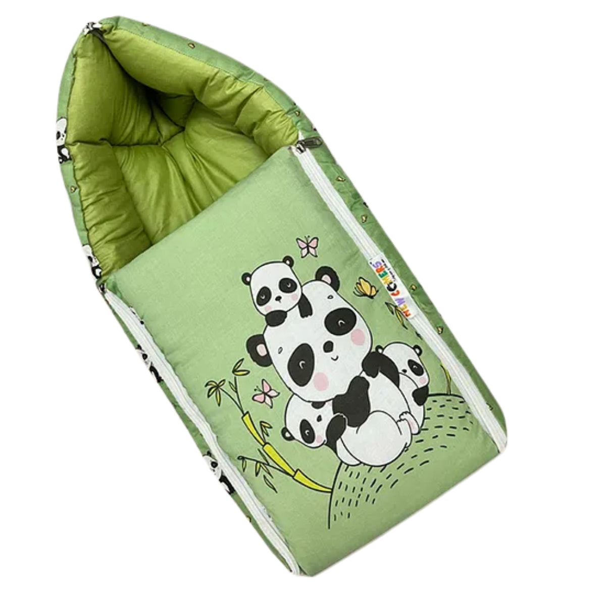 Sage Green and Olive Green Cotton Baby Sleeping Bag with Hood and Zip
