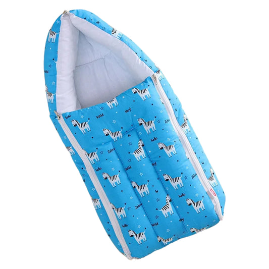 Blue and White Cotton Baby Sleeping Bag with Hood  and Zip