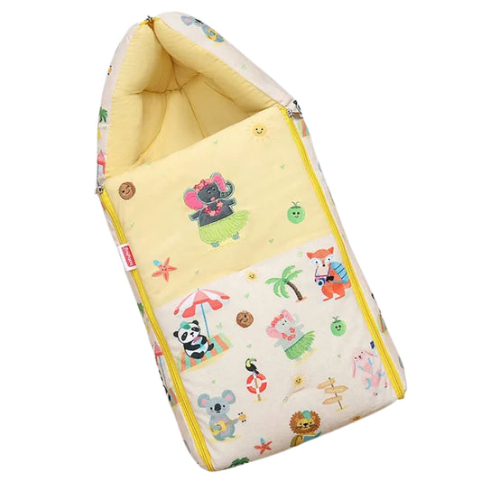 Cream and Yellow Baby Sleeping Bag with Hood  and Zip
