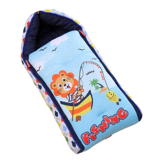 Light Blue and Navy Blue Cotton Baby Sleeping Bag with Hood and Zip