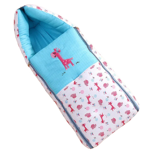 White and Light Blue Cotton Baby Sleeping Bag with Hood and Zip