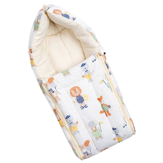 White and Cream Cotton Baby Sleeping Bag with Hood  and Zip