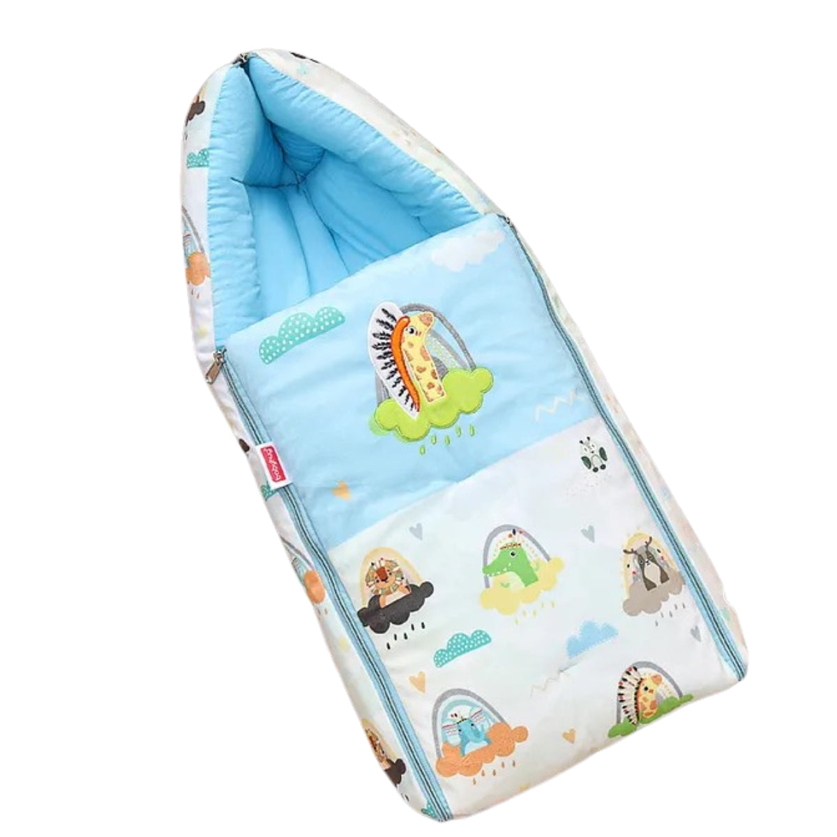 Light Blue and White Baby Sleeping Bag with Hood  and Zip
