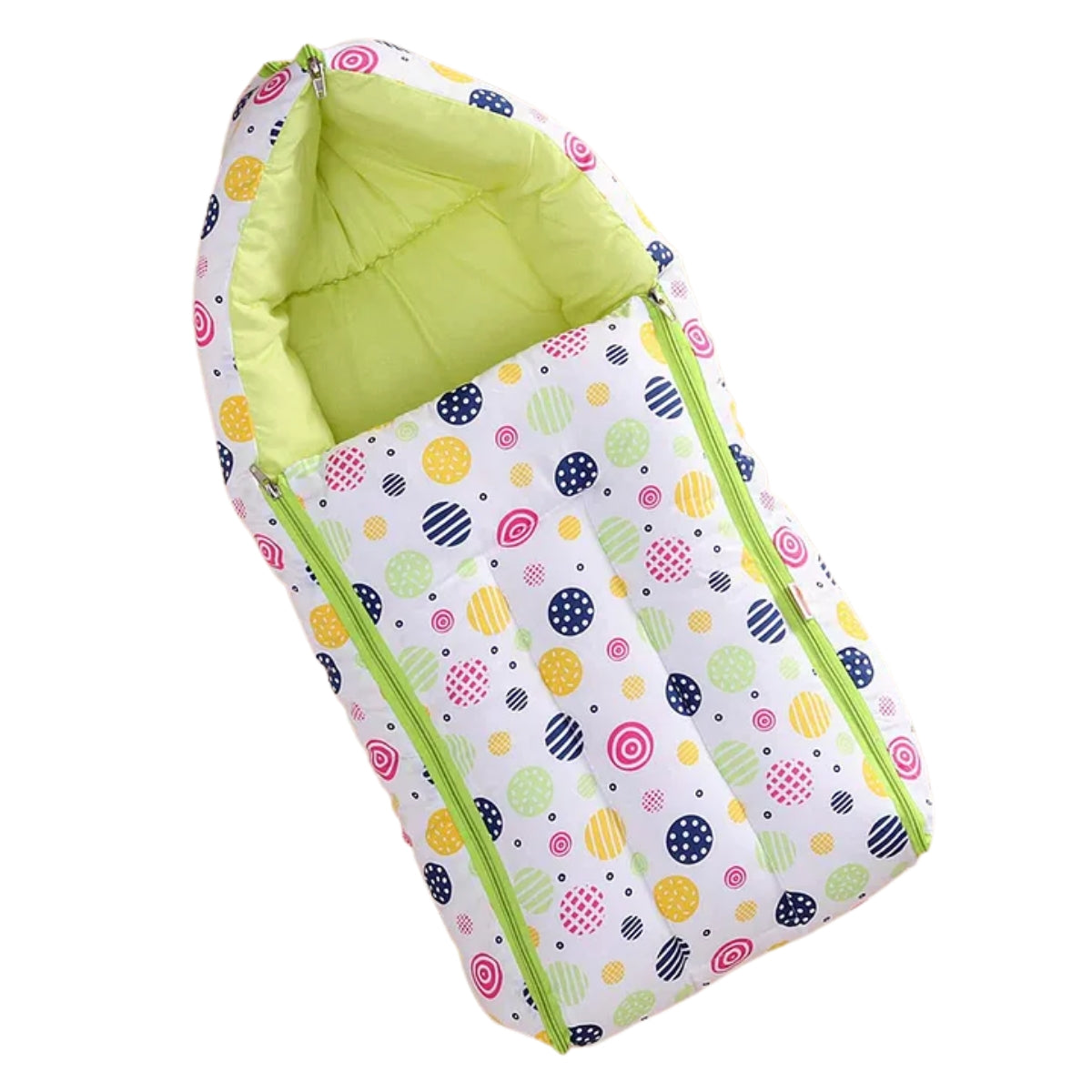 White and Green Baby Sleeping Bag with Hood  and Zip