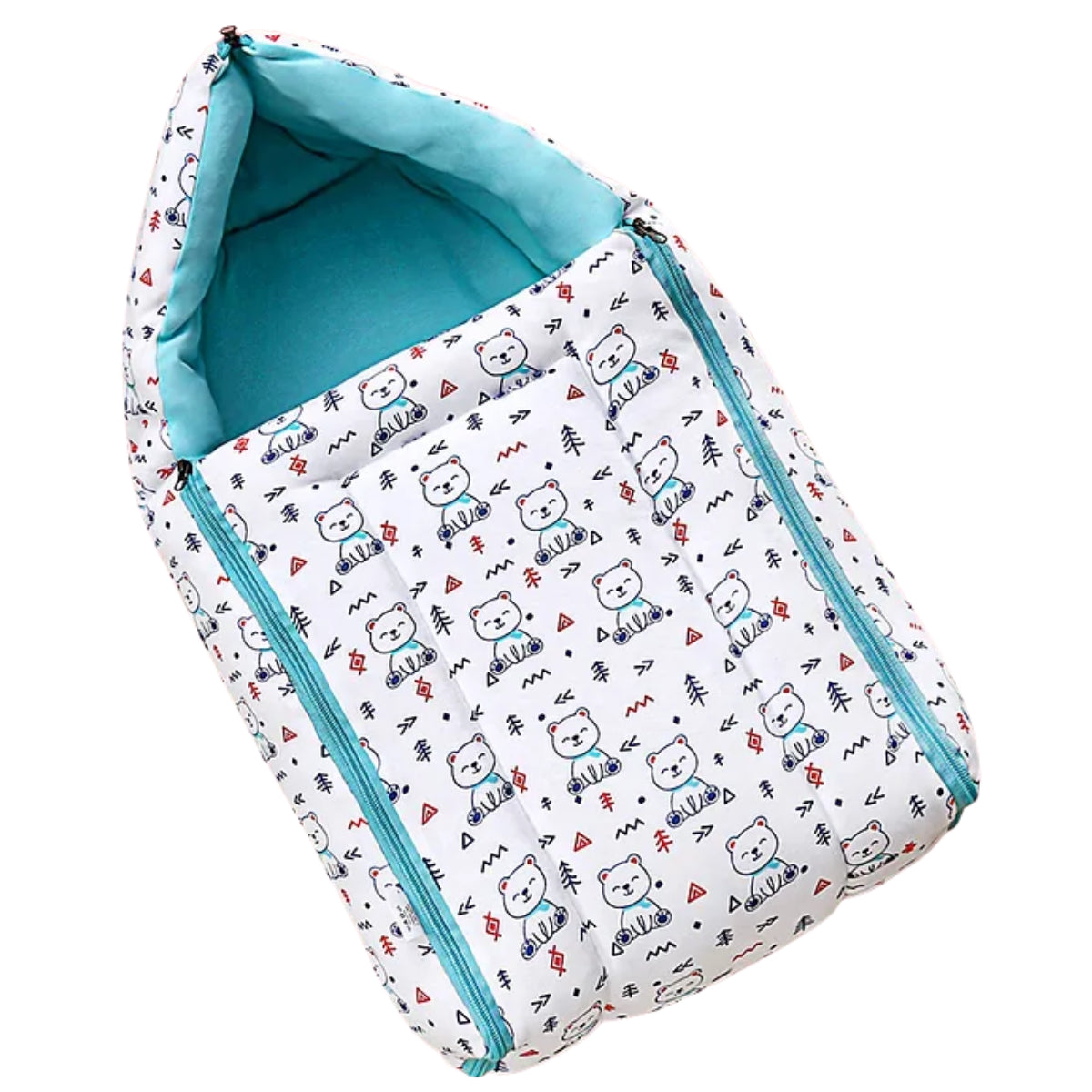 White and Teal Baby Sleeping Bag with Hood  and Zip