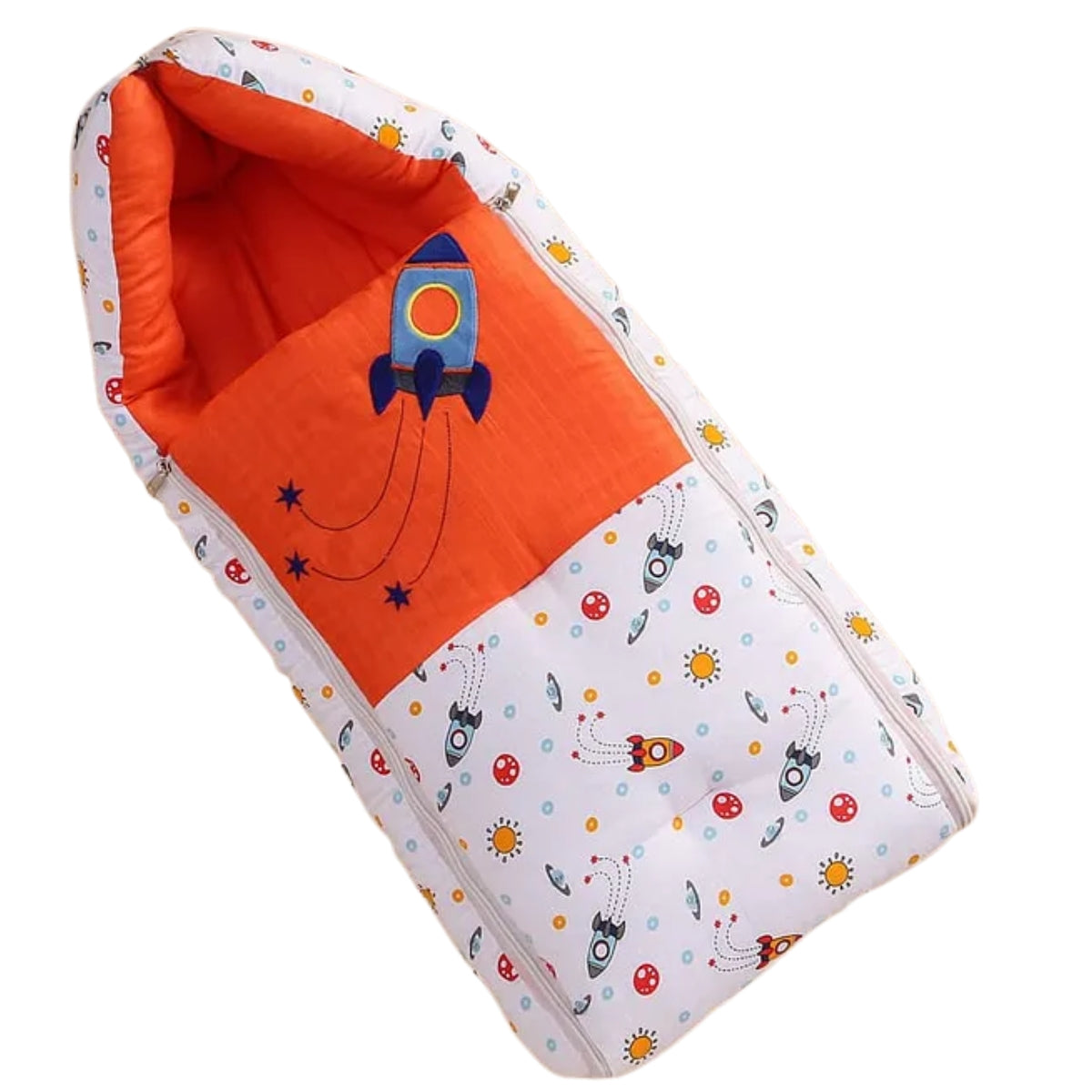 White and Orange Baby Sleeping Bag with Hood  and Zip