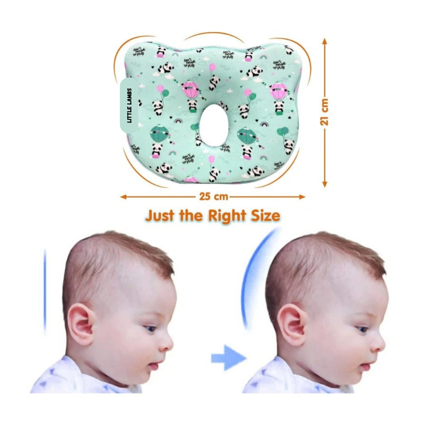 Mint Green Panda and Hot Air Balloon Print Memory Foam Cotton Baby Pillow