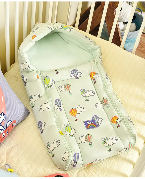 Pale Mint Green Baby Sleeping Bag with Hood  and Zip